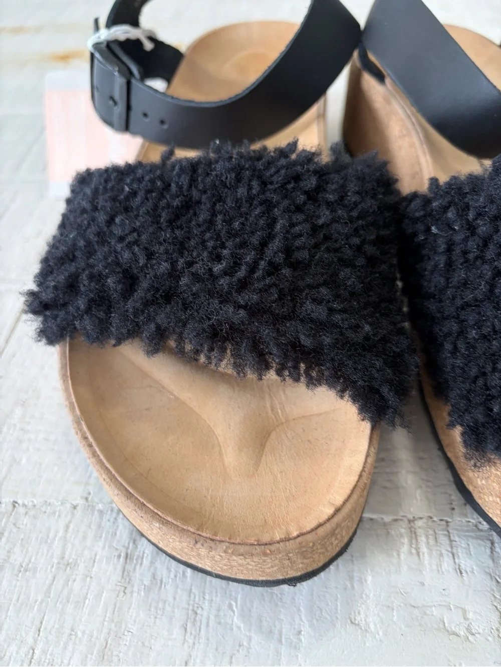 Birkenstock Papillio Glenda Teddy Sandals NWT EU size 38 US 7 7.5 Black Wedge